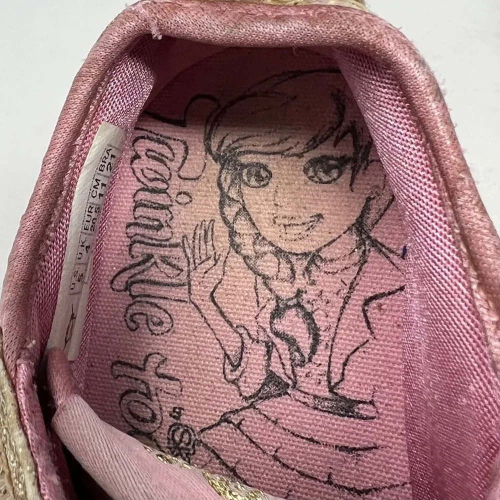 Skechers Girls Twinkle‎ Toes Pink Gold Glitter Hearts Size 5